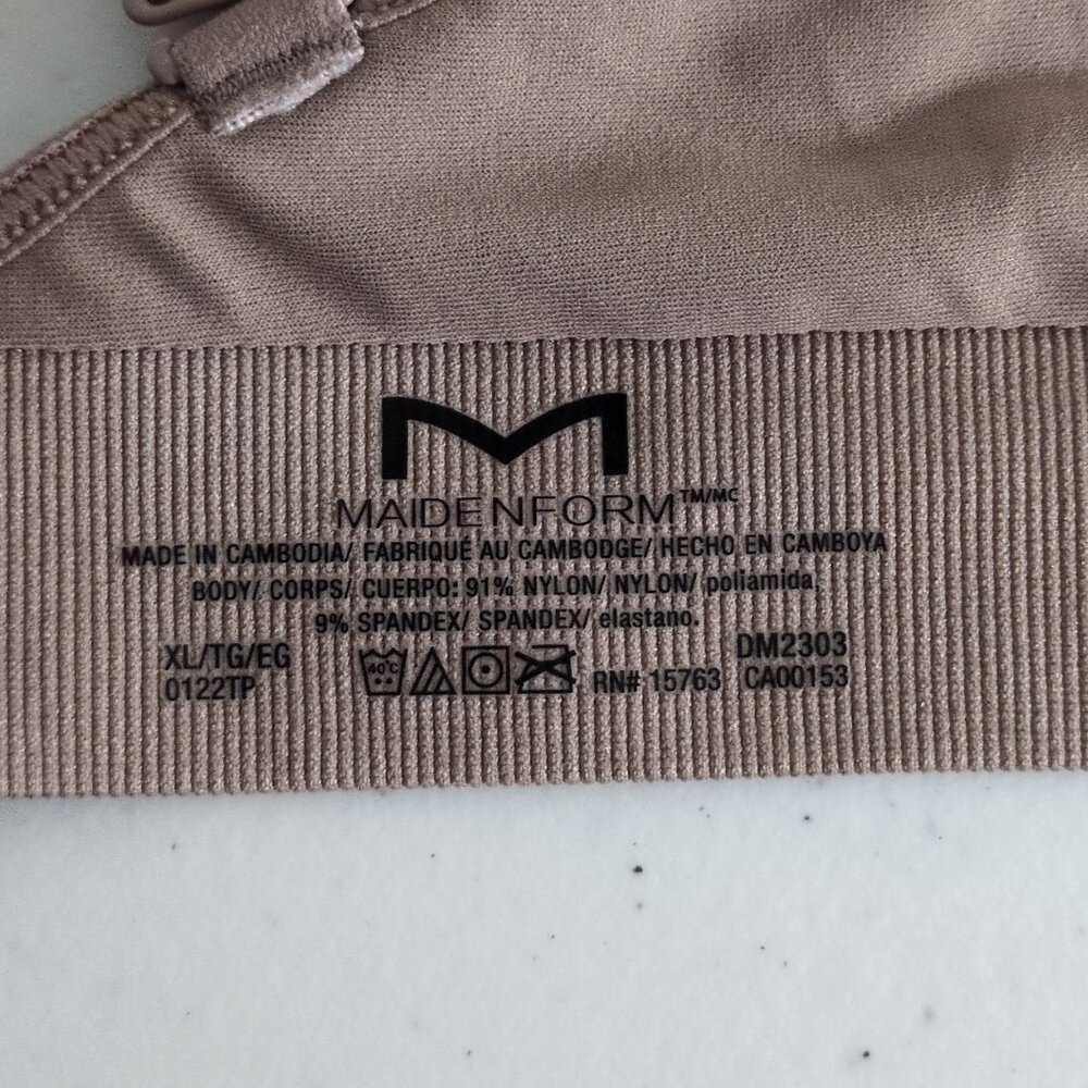 Maidenform XL Bra Wireless Ribbed Mauve Beige Brown Adjustable Full Coverage - Picture 5 of 6
